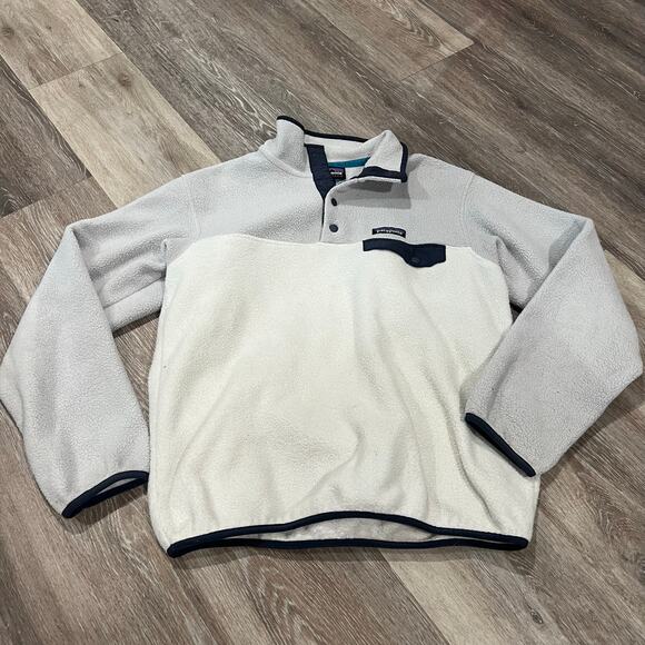 Patagonia Synchilla Fleece Grey navy Cream Sweater Size Small - Picture 1 of 6